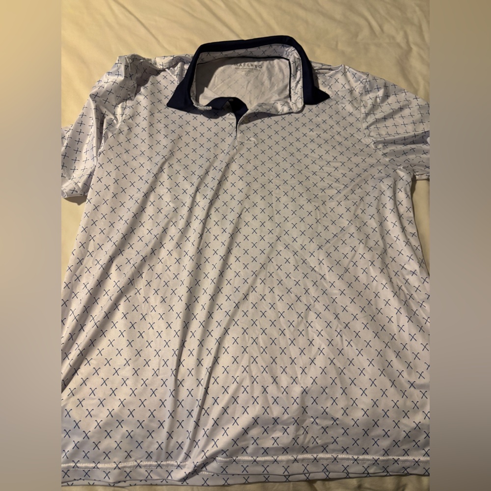Men's White and Blue Polo Shirt
